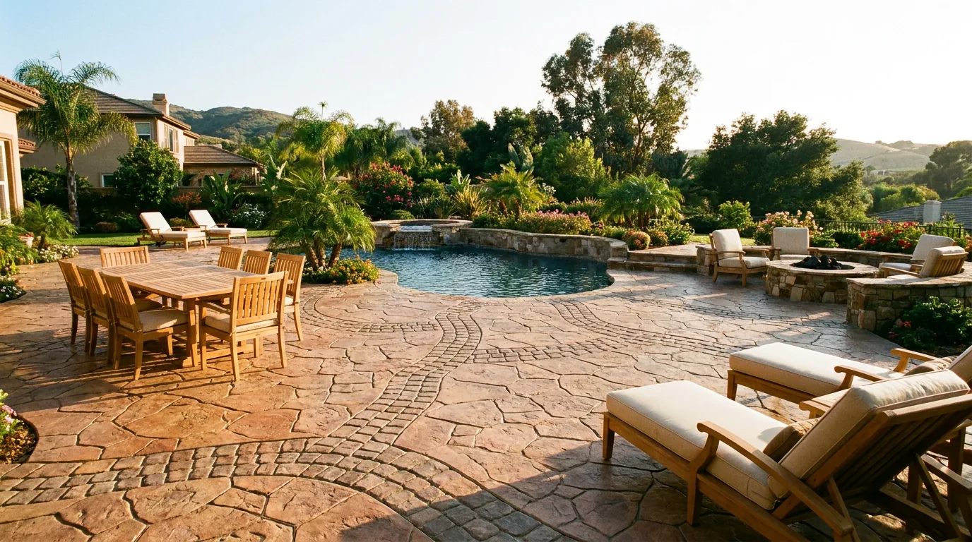 Decorative stamped concrete patio