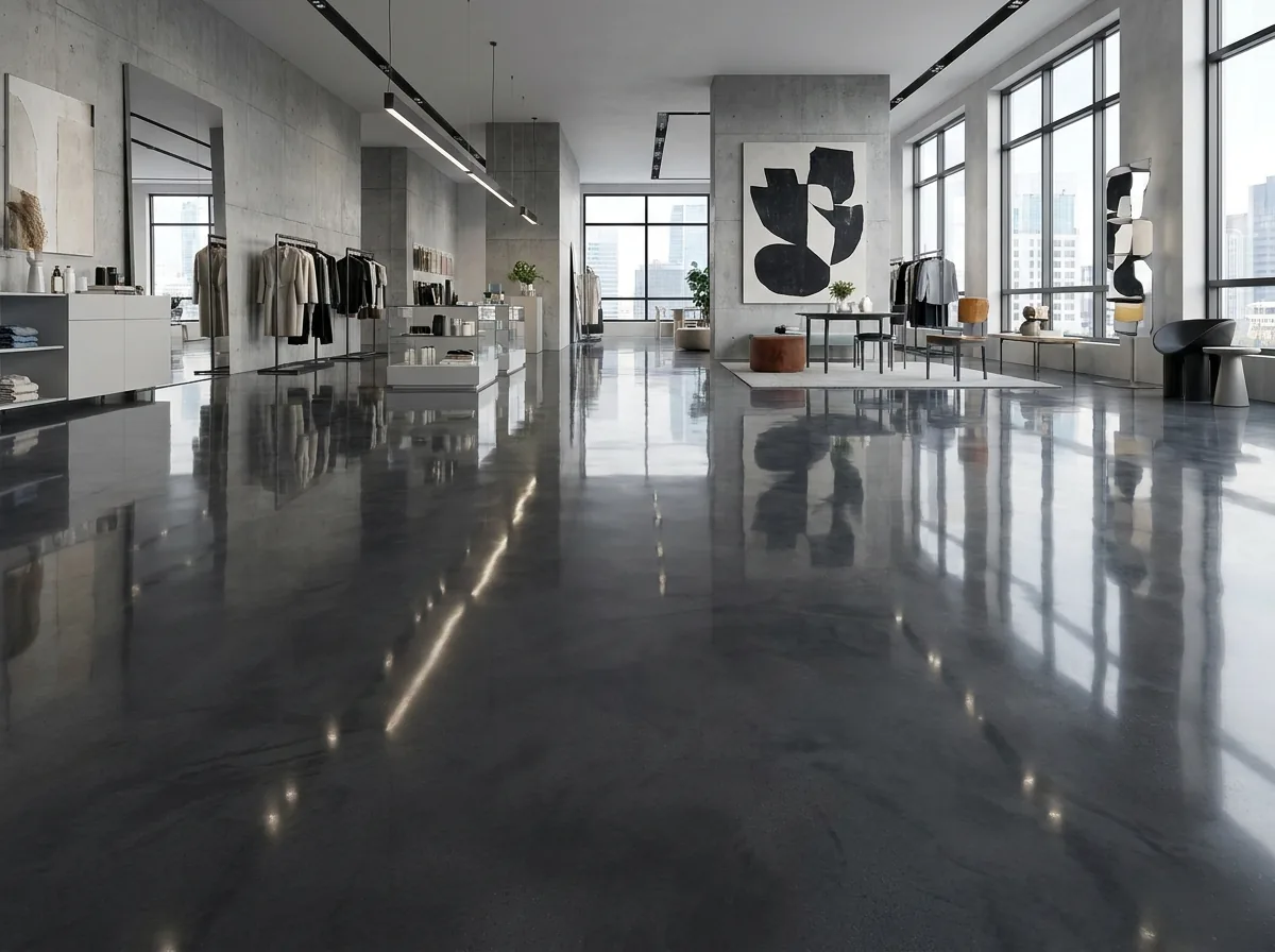 Polished concrete floor with mirror finish in West Alabama