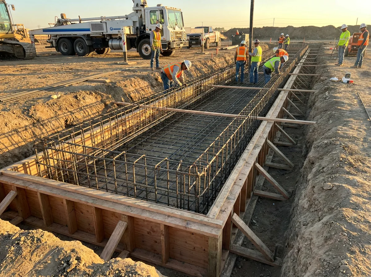 Concrete spread footing and grade beam construction in West Alabama