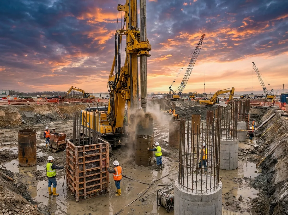 Drilled concrete pier deep foundation in Tuscaloosa, AL