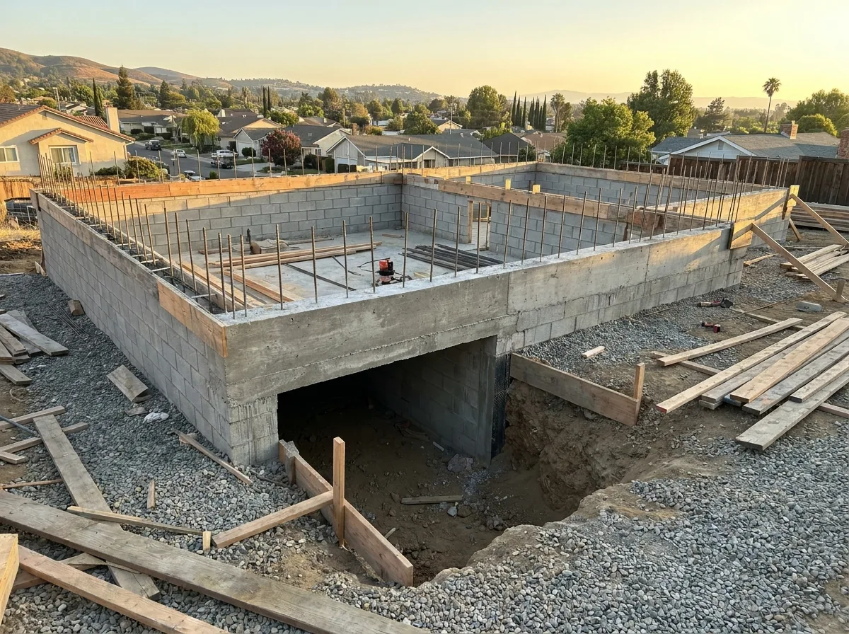Concrete stem wall foundation for crawl space construction